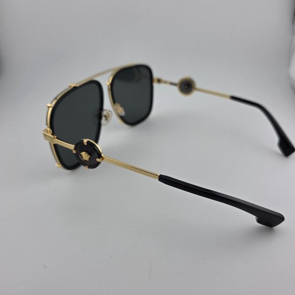 Versace MOD 2233 Men's Gray Lens Black Gold Metal Frame Aviator Sunglasses - Picture 6 of 7